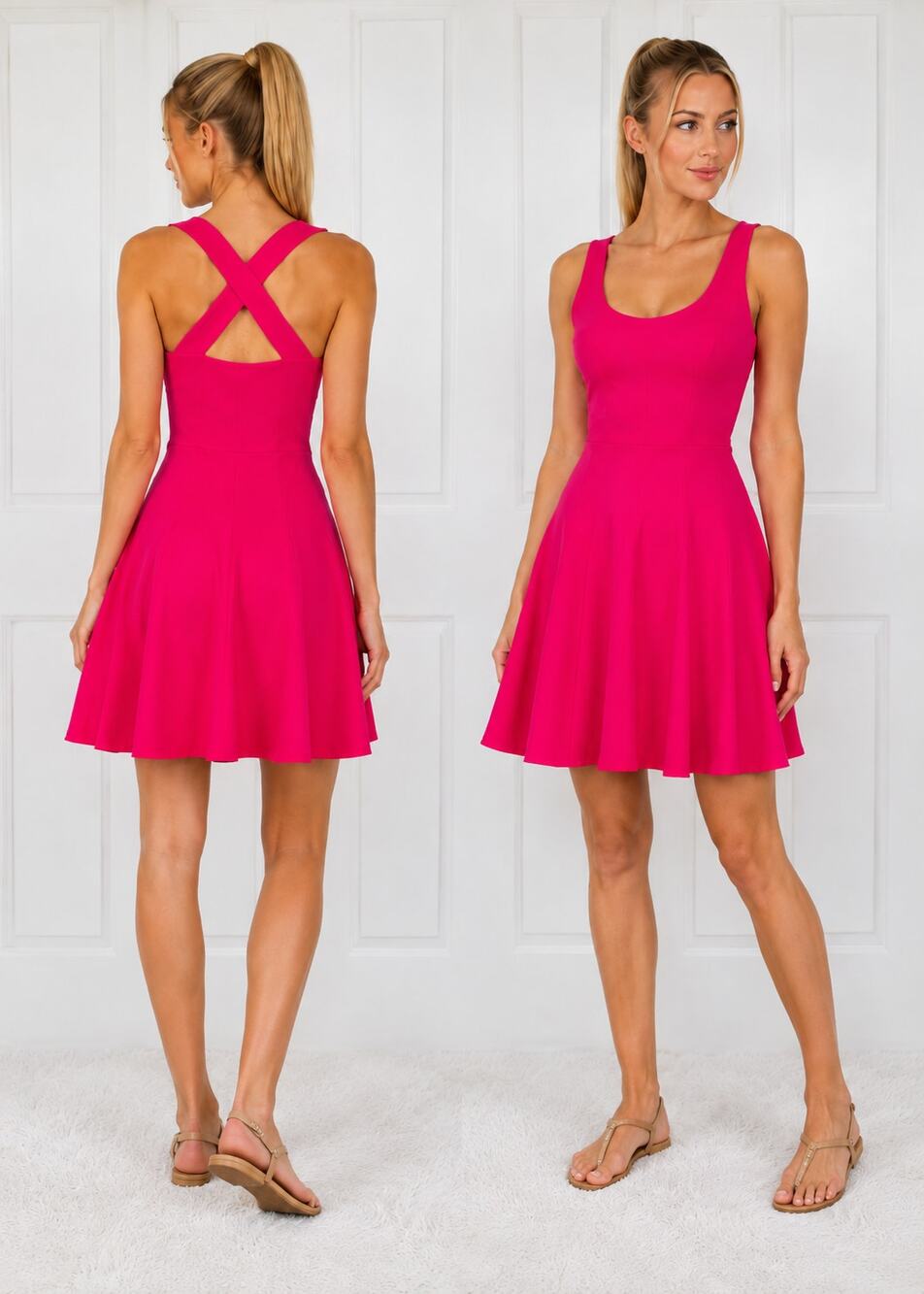 NWT Banana Republic Criss Cross Back Pink Fit & Flare Dress